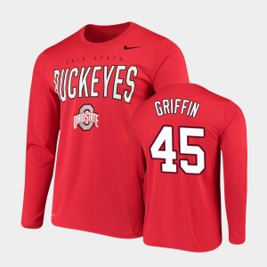 Men's Ohio State Buckeyes #45 Archie Griffin Scarlet Long Sleeve Performance Arch Legend T-Shirt 507728-872