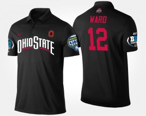 Men's Ohio State Buckeyes #12 Denzel Ward Black Big Ten Conference Cotton Bowl Name and Number Bowl Game Polo 270428-576