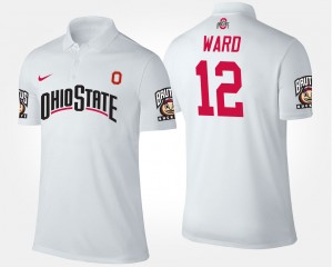 Men's Ohio State Buckeyes #12 Denzel Ward White Name and Number Polo 693191-450