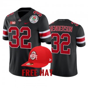 Men's Ohio State Buckeyes #32 TreVeyon Henderson Black 2022 Rose Bowl Free Hat College Football Jersey 847183-264
