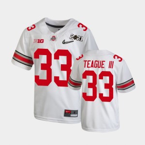Youth Ohio State Buckeyes #33 Master Teague III White 2021 National Championship Jersey 850883-508